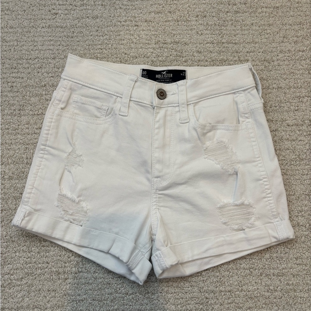 Hollister White High-Rise Distressed Denim Shorts Size 00
